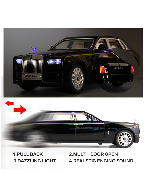 Black Rolls-Royce Phantom Diecast Model Car 1:18 Scale | Luxury Sedan Toy with Lights & Sound LMI15603