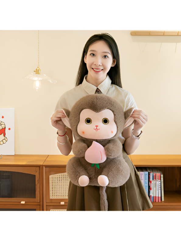 Grey - Cute Plush Monkey Stuffed Animal with Peach - Super Soft Toy Gift for Kids & Baby LMI14143