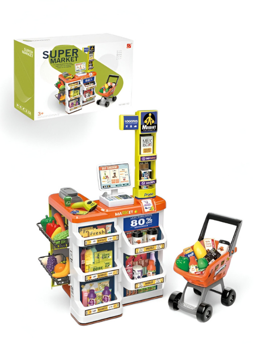 Deluxe Supermarket Cash Register & Shopping Trolley Toy for Kids 3+ | Pretend Store Play Set NX12789