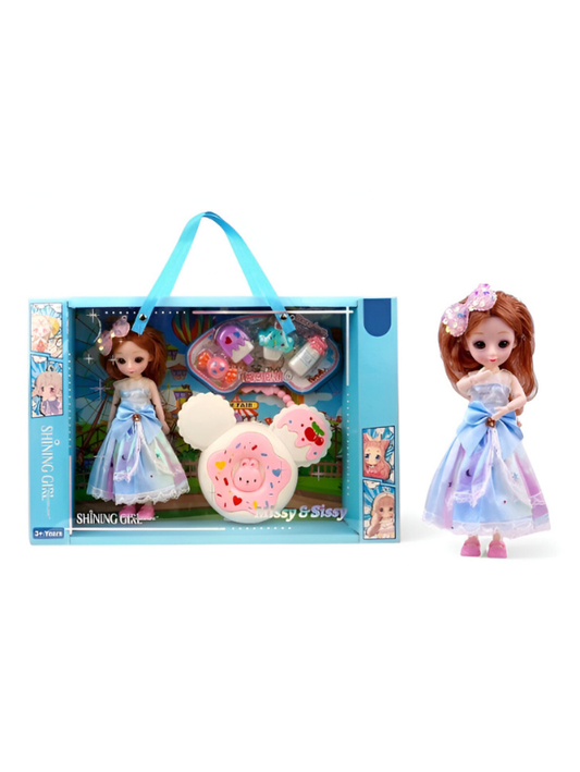 Shining Girl Mini Fashion Doll Set with Donut Purse, Sweet Dress & Accessory Charms - Collectible Gift for Kids NX13114
