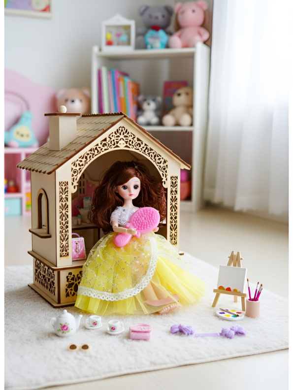 Fashion Doll in Light-Up/Glowing Yellow Ball Gown | Binna "A Heavenly Beauty" Doll with Brown Hair LMI14886