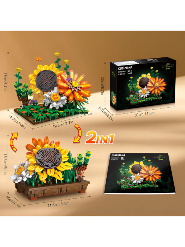 Sunflower Botanical Display Building Block Set - 924 PCS IVY BONSAI Flower Pot LEGO Set - Adult Home Decor & Gift TV5668