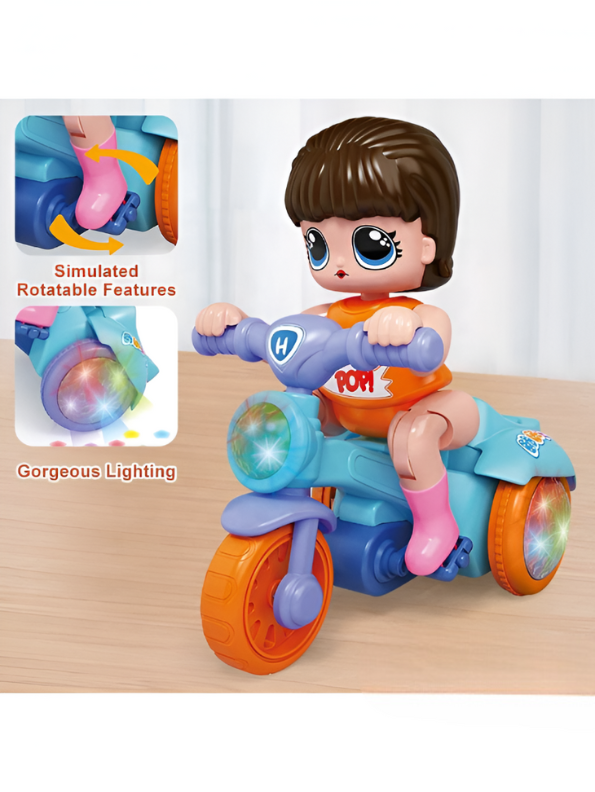 Musical Light-Up Stunt Motorcycle Toy for Kids | Bump and Go Tricycle Doll Rider MS12550
