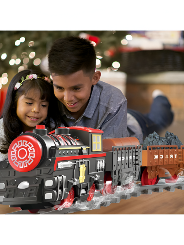 Classic Electric Toy Train Set with Tracks, Smoke, and Sound | Battery-Operated Steam Engine LMI15375