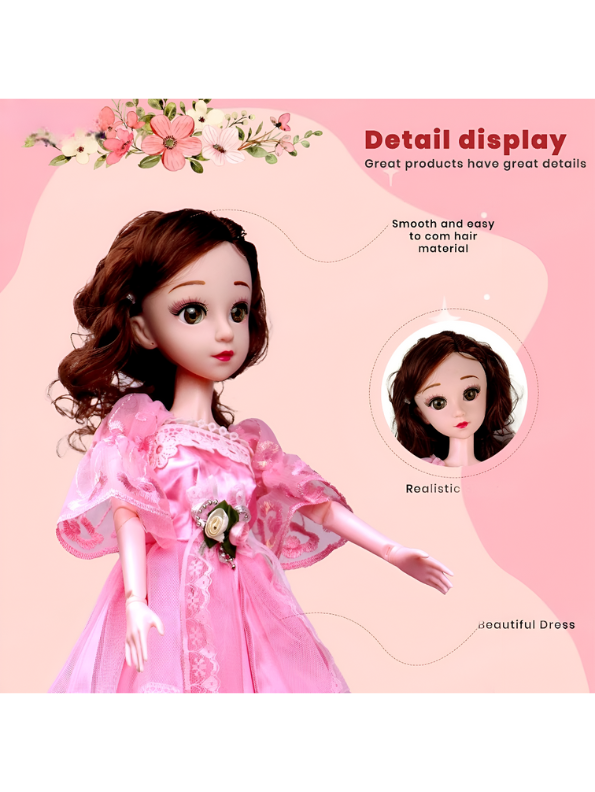 Cute Princess Doll in Elegant Gown for Kids - Fashion Doll Toy for Girls Ages 3-7 LMI10473