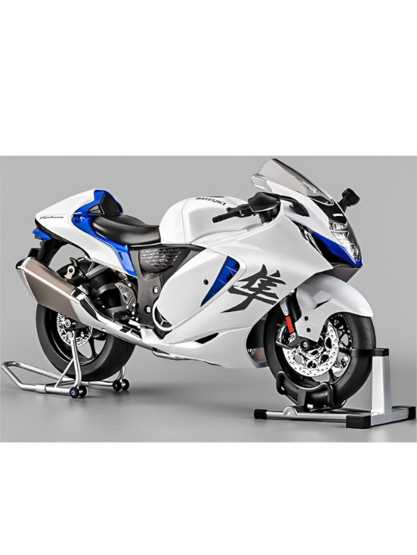 Suzuki Hayabusa GSX 1/6 Diecast Bike – Spray Feather, Collector’s Stand & Key Replica - White TV5904.