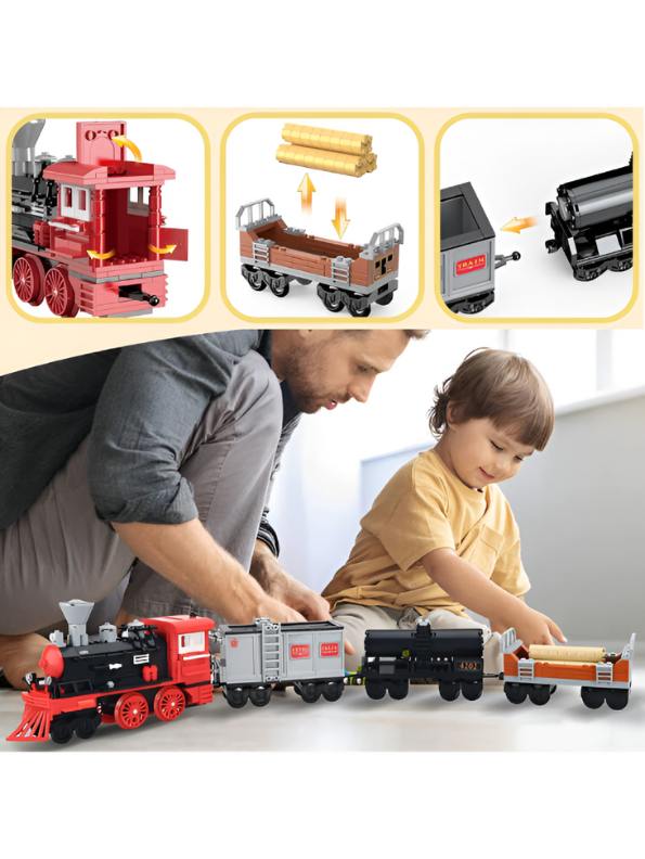Classic Steam Locomotive Train Building Blocks - 623 PCS LEGO Set - Vintage Railway Model Toy for Collectors and Kids TV5099
