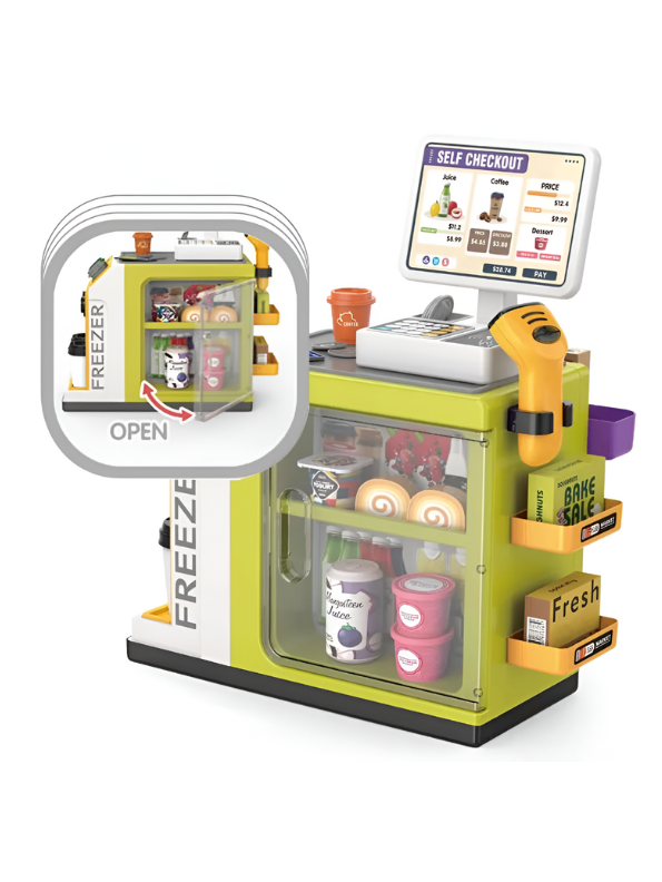 Self-Service Checkout Counter & Freezer Pretend Play Toy for Kids 3+ | Interactive Role Play Set NX13629