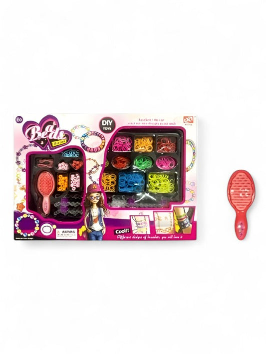 Kids' DIY Bracelet & Hair Accessory Maker Kit with Loom Bands, Beads & Comb NX11652