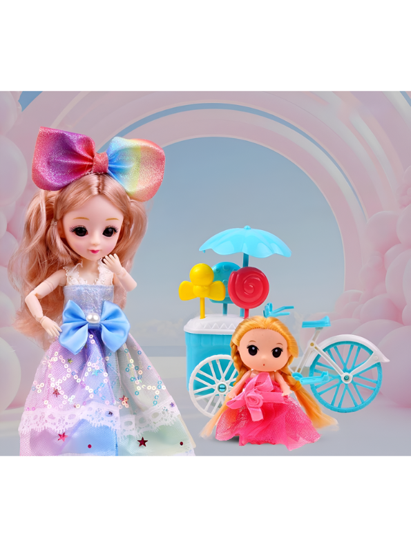 Shining Girl Pretty Doll Set with Ice Cream Cart, Mini Doll & Sweet Accessories - Fun Role Play Gift NX13115