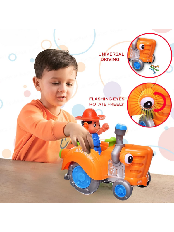 Interactive Bump & Go Toy Tractor with Flashing LED Lights & Music | Battery-Operated Farm Vehicle LMI13721