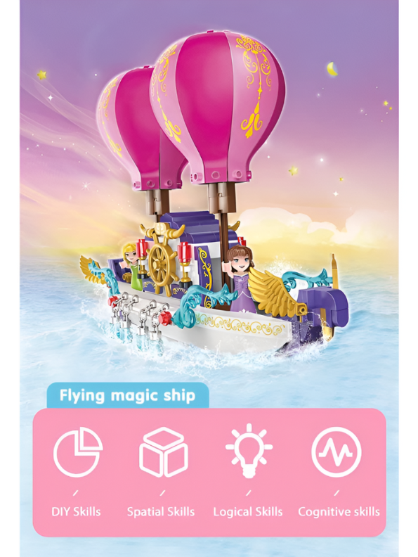 Fairy Tale Hot Air Balloon Boat Building Block Set - 358 PCS Fantasy LEGO Set - Princess Flying Ship Toy for Girls TV942