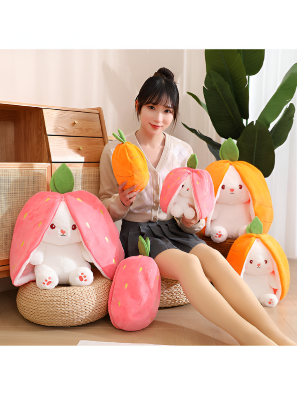 Cute Strawberry Rabbit Plush Toy - Kawaii Strawberry Bunny Stuffed Animal Soft Toy for Girls & Kids, Perfect Gift & Decor LMI11108
