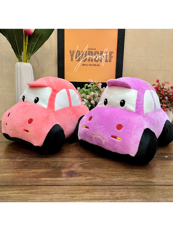 Pink - Plush Stuffed Race Car Toy for Kids | Soft Toy & Cuddly Car Pillow | Nursery Decor Gift LMI14172