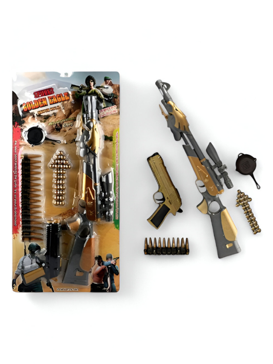 Golden Eagle Toy Gun Set | PUBG-Inspired Battle Royale Rifle, Pistol & Accessories LMI13790
