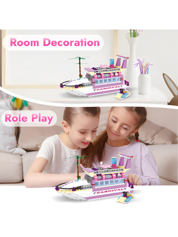 Dream Girls Carnival Cruise Yacht Building Block Set - 318 PCS Luxury Boat LEGO Set - Tropical Vacation Toy for Kids Ages 6+ TV5633