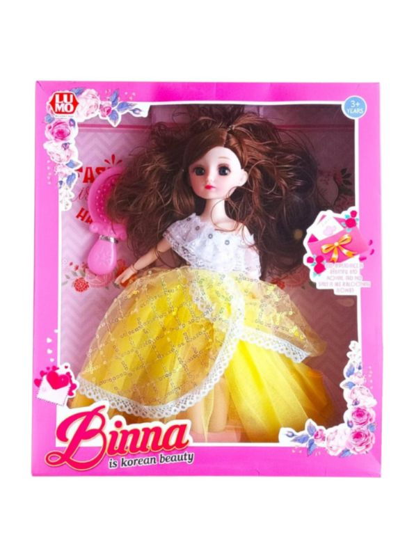 Fashion Doll in Light-Up/Glowing Yellow Ball Gown | Binna "A Heavenly Beauty" Doll with Brown Hair LMI14886