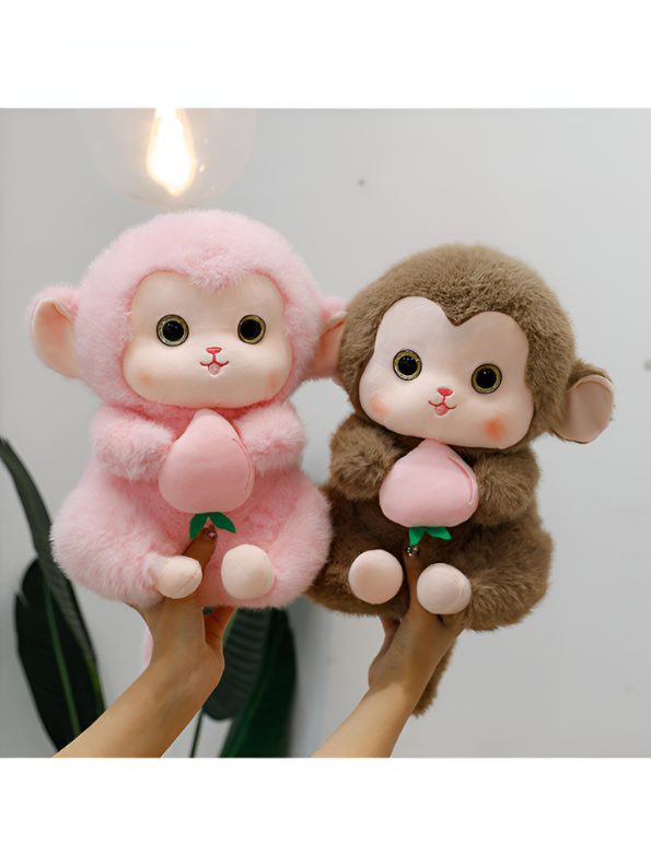 Grey - Cute Plush Monkey Stuffed Animal with Peach - Super Soft Toy Gift for Kids & Baby LMI14143