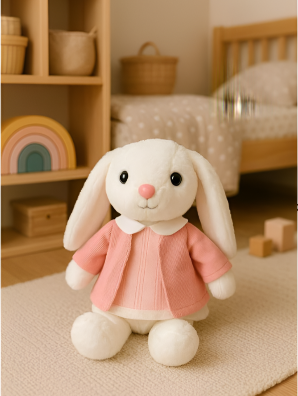 8 Inch Rabbit Soft Toy with Pink Cardigan - Plush Stuffed Bunny for Children LMI11372