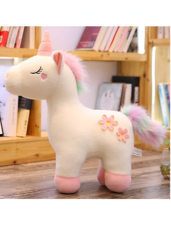 White - Dreamy Pink Unicorn Plushie for Children | Ultra-Soft Stuffed Toy with Pastel Rainbow Hair LMI12216