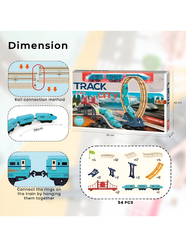 Wooden & Plastic Track Train Set with Two Vertical Loops | Loop-the-Loop Rollercoaster Train Toy LMI11808
