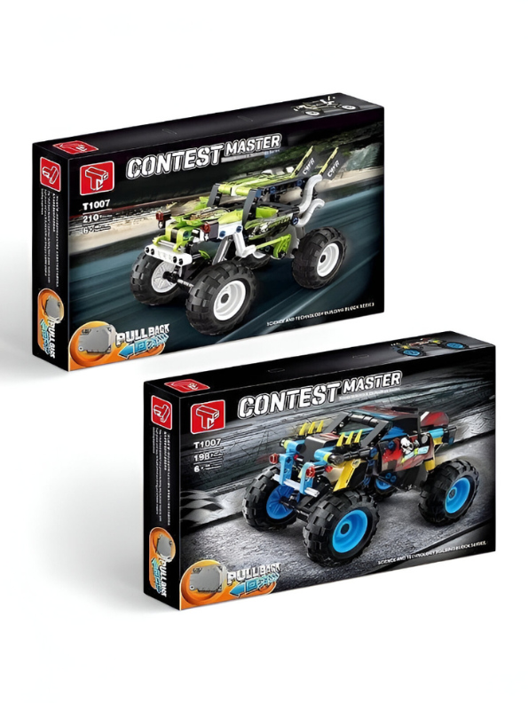 198-Piece Pull-Back Race Car Building Toy | Contest Master Monster Truck LEGO Set for Boys & Girls