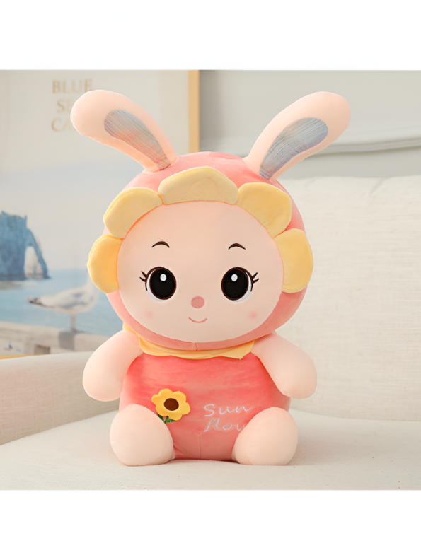 Cuddly Long Ear Bunny Plushie | Soft & Huggable Rabbit Stuffed Animal for Kids | Unique Soft Toy with Sunflower Design LMI7973
