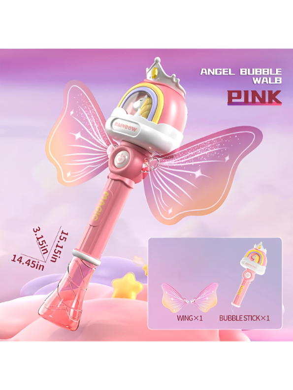 Angel Light Up Bubble Wand Toy for Kids | Flashing LED, Pink Fairy Wings & Music | Great Gift or Party Supply NX15767