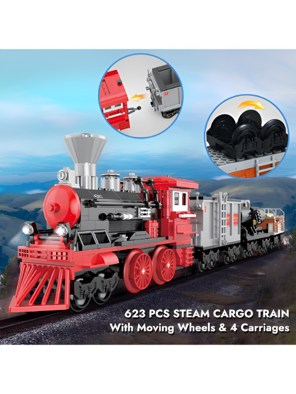 Classic Steam Locomotive Train Building Blocks - 623 PCS LEGO Set - Vintage Railway Model Toy for Collectors and Kids TV5099