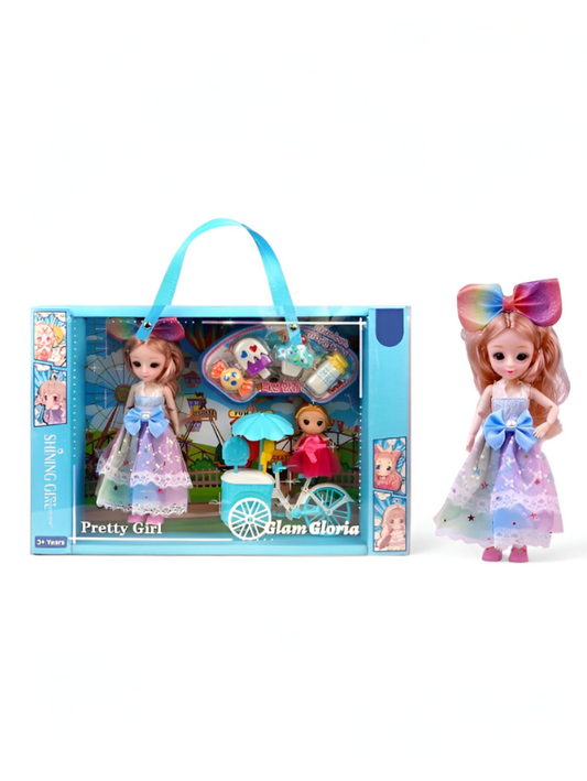 Shining Girl Pretty Doll Set with Ice Cream Cart, Mini Doll & Sweet Accessories - Fun Role Play Gift NX13115