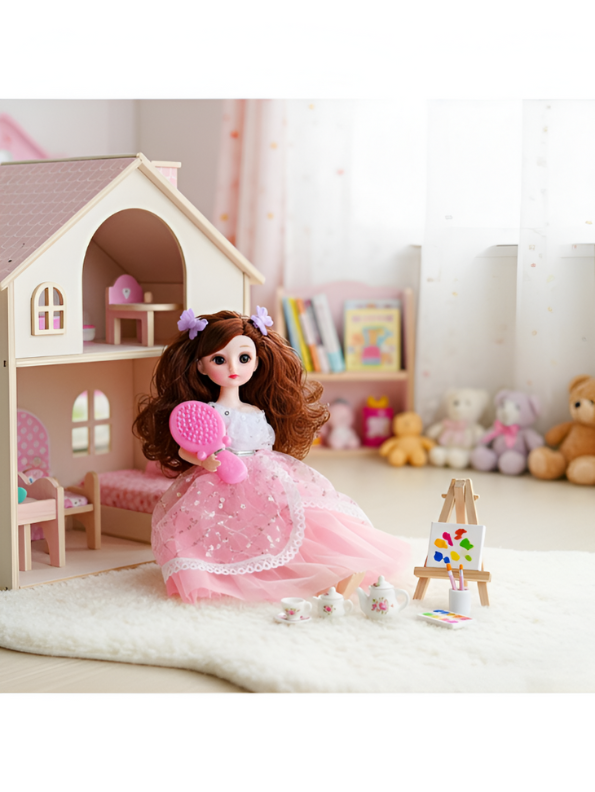 Fashion Doll in Light-Up/Glowing Pink Ball Gown | Binna "A Heavenly Beauty" Doll with Brown Hair LMI14886