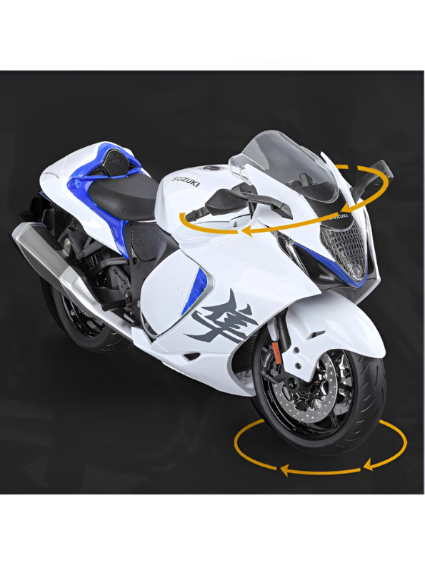 Suzuki Hayabusa GSX 1/6 Diecast Bike – Spray Feather, Collector’s Stand & Key Replica - White TV5904.