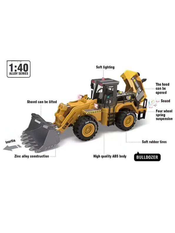Engineering GL8F Alloy Die-Cast Wheel Loader Construction Vehicle Toy Model with Movable Scoop and Rubber Tires LMI15144