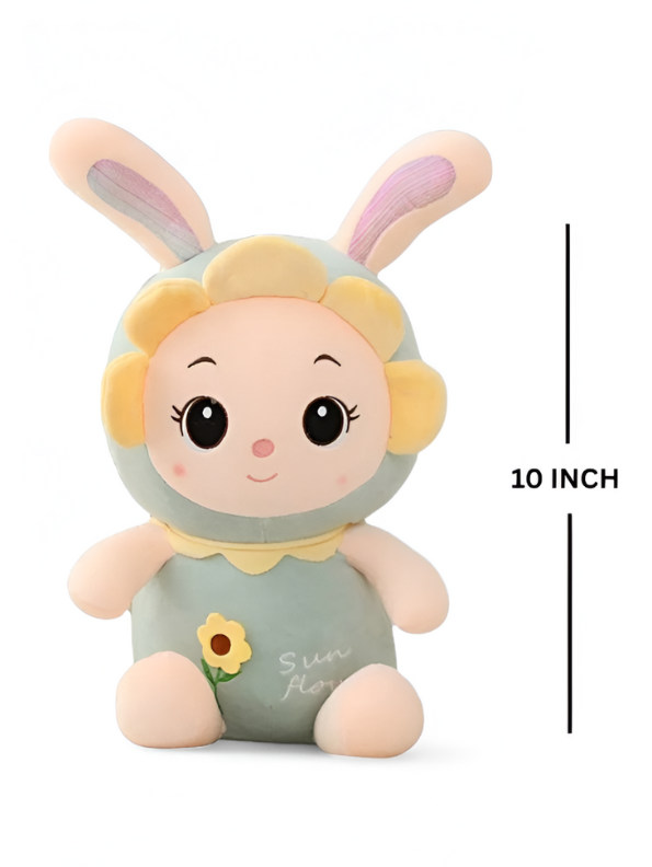 Green - Cuddly Long Ear Bunny Plushie | Soft & Huggable Rabbit Stuffed Animal for Kids | Unique Soft Toy with Sunflower Design LMI7973