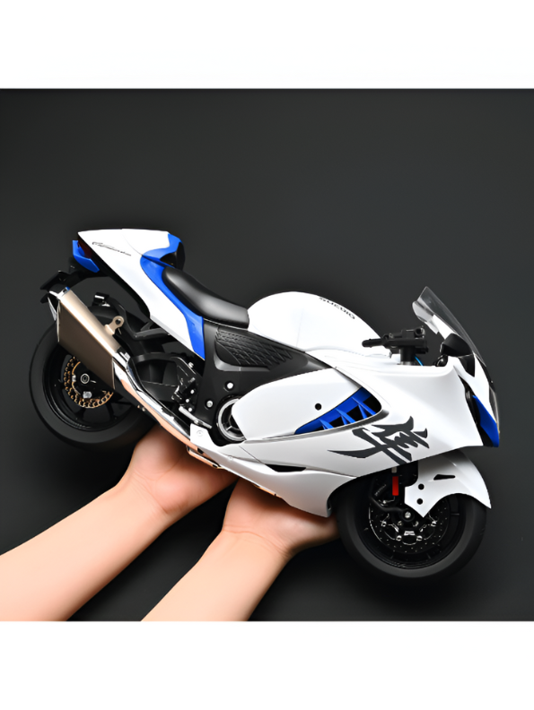 Suzuki Hayabusa GSX 1/6 Diecast Bike – Spray Feather, Collector’s Stand & Key Replica - White TV5904.