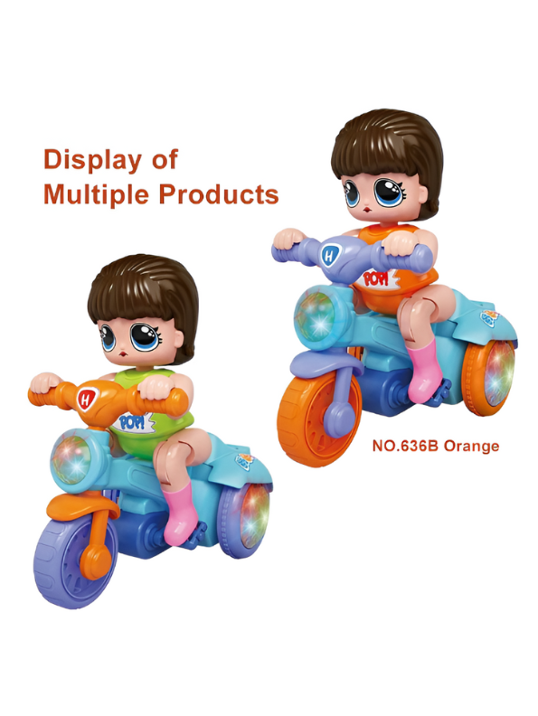 Musical Light-Up Stunt Motorcycle Toy for Kids | Bump and Go Tricycle Doll Rider MS12550