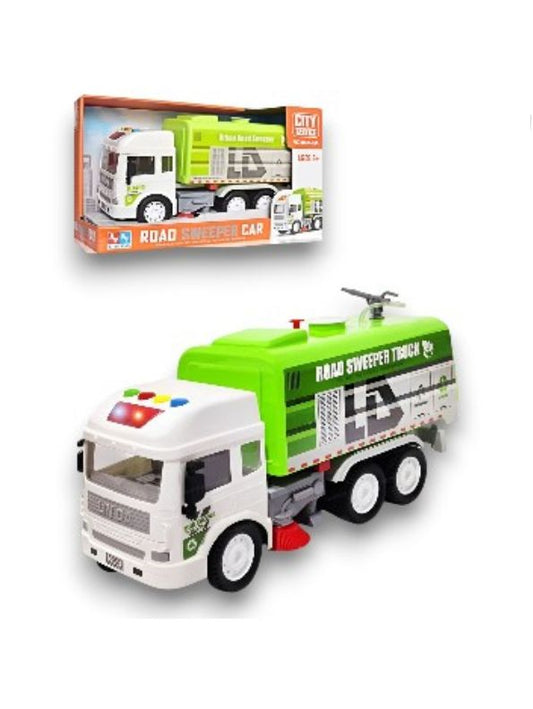 GREEN - DustBuster Road Sweeper - Friction Powered Street Cleaning Truck Toy with Lights & Sound | City Sanitation Vehicle for Kids - MS13404