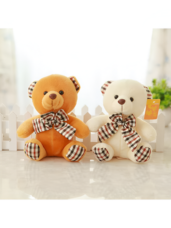 White - Soft & Cuddly Teddy Bear with Plaid Bow - Perfect Gift for Kids (7 Inch) LMI11912