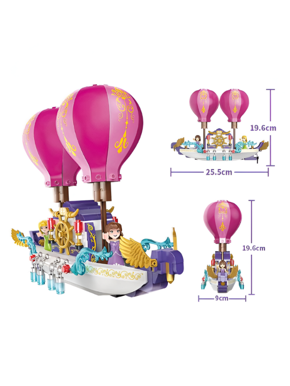 Fairy Tale Hot Air Balloon Boat Building Block Set - 358 PCS Fantasy LEGO Set - Princess Flying Ship Toy for Girls TV942