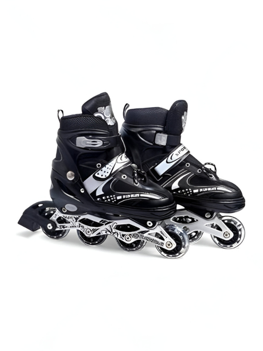 Sparkle Black Inline Roller Skates - Extendable Kids' Skates for Girls - White/Grey Accents LMI10750