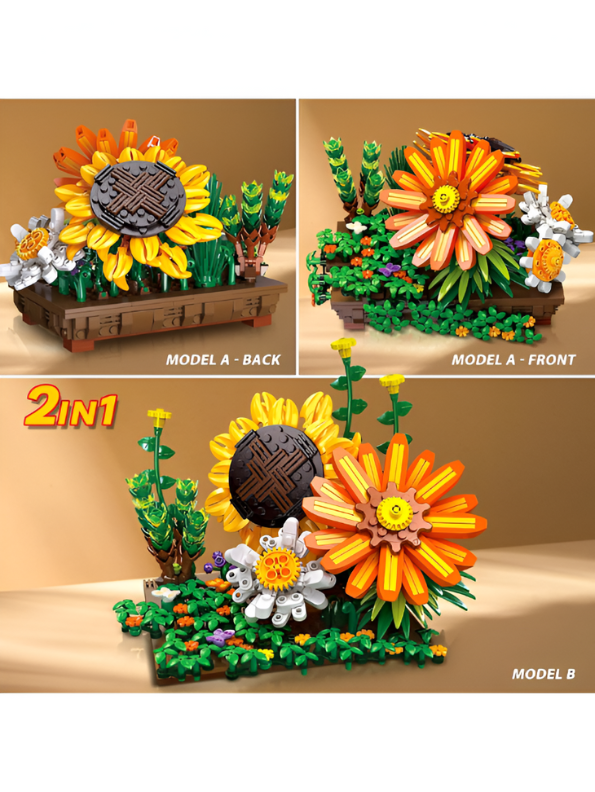 Sunflower Botanical Display Building Block Set - 924 PCS IVY BONSAI Flower Pot LEGO Set - Adult Home Decor & Gift TV5668