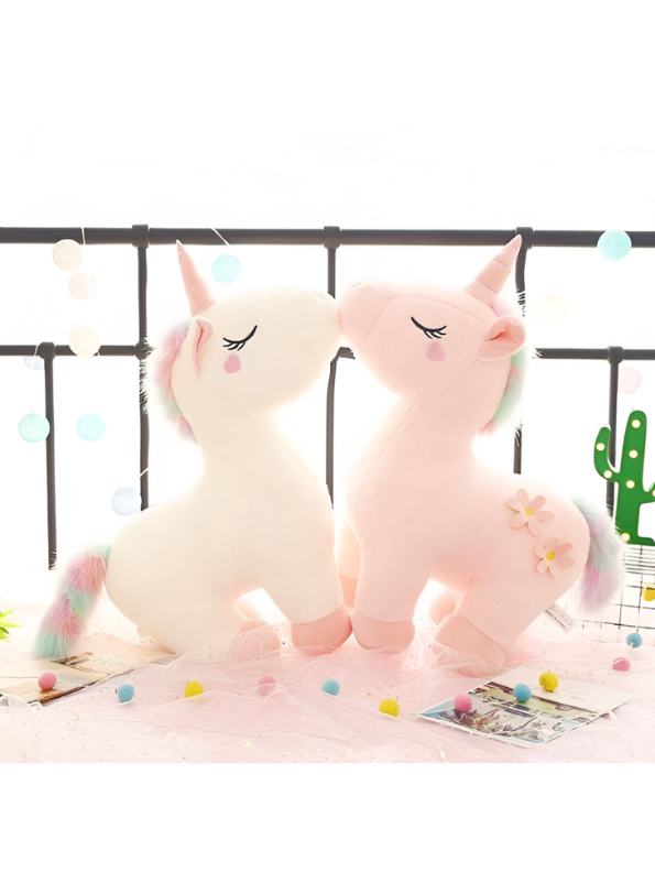 White - Dreamy Pink Unicorn Plushie for Children | Ultra-Soft Stuffed Toy with Pastel Rainbow Hair LMI12216