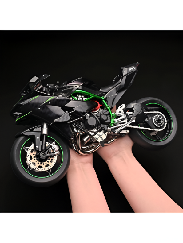 XLG 1/6 Scale Kawasaki Ninja H2R Diecast Motorcycle Model with Display Stand | Premium Collector's Die-Cast Bike (Black/Green) TV5905