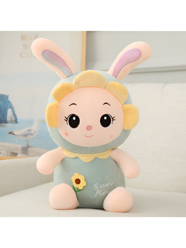 Green - Cuddly Long Ear Bunny Plushie | Soft & Huggable Rabbit Stuffed Animal for Kids | Unique Soft Toy with Sunflower Design LMI7973