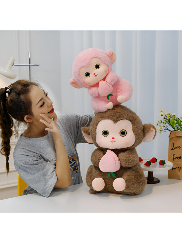 Grey - Cute Plush Monkey Stuffed Animal with Peach - Super Soft Toy Gift for Kids & Baby LMI14143