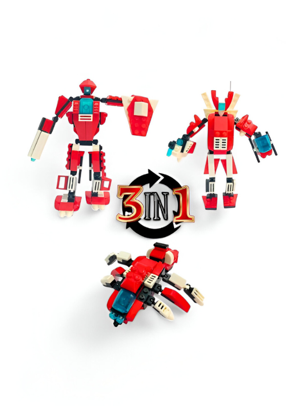 Red - Change Union 3-in-1 Transforming Robot LEGO Set | Blue Mecha Building Blocks Toy (150 Pcs) TV4834