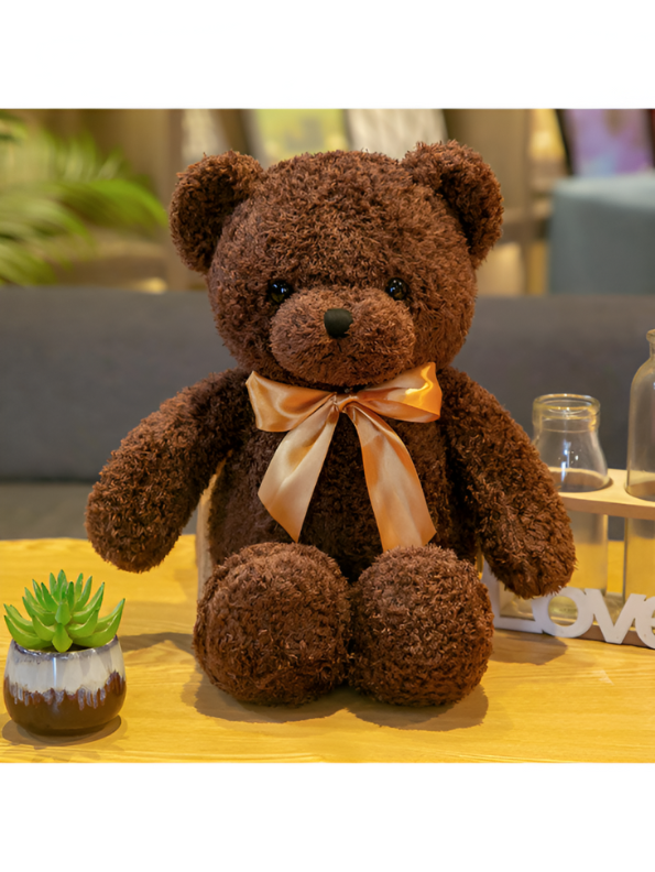 Brown Fluffy Teddy Bear with Bow - 8 Inch Soft Toy Gift LMI11371