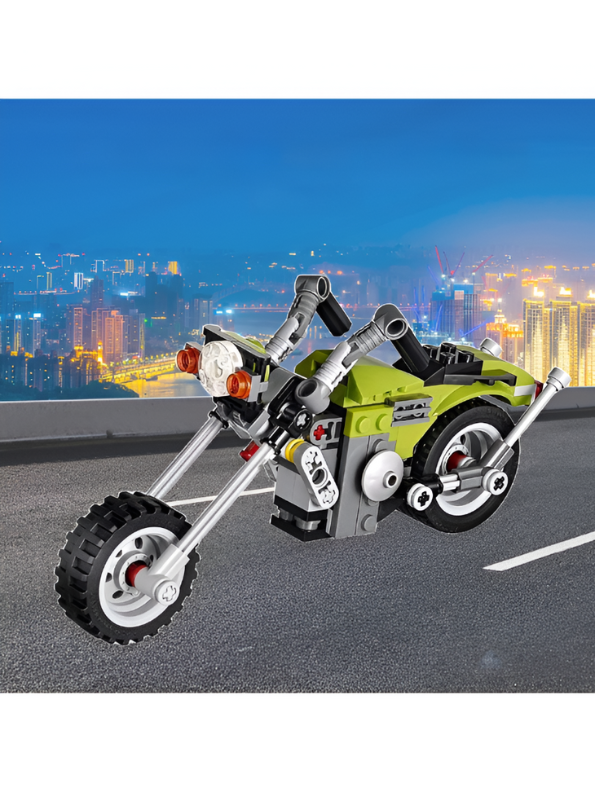 3-in-1 Highway Cruiser Motorcycle Building Block Set - 129 PCS ARCHITECT Chopper LEGO Set - Vehicle Model Toy for Ages 8+ TV867