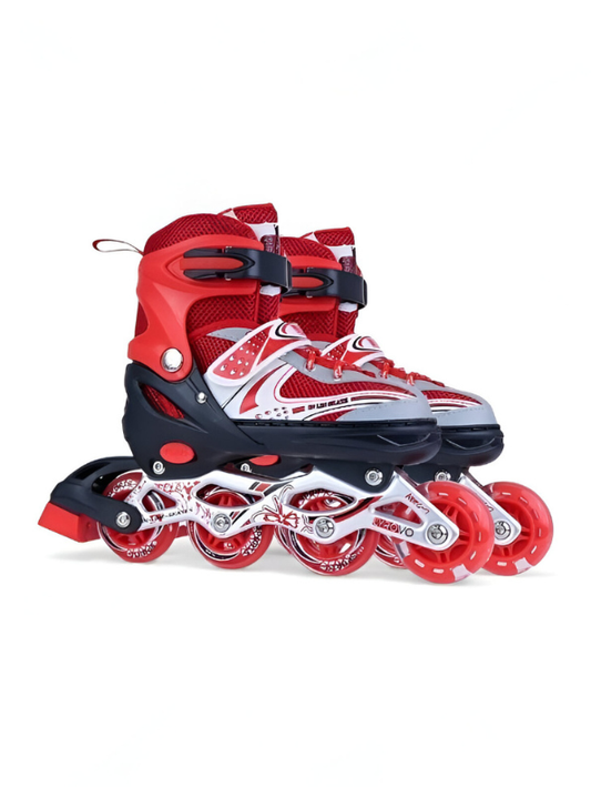 Sparkle Red Inline Roller Skates - Extendable Kids' Skates for Girls - White/Grey Accents LMI10750