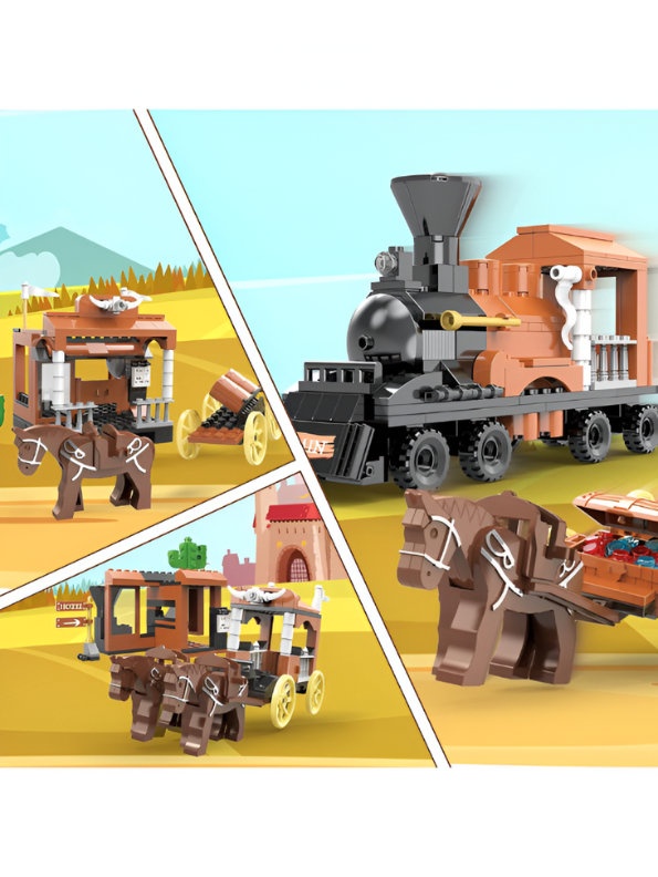 3-in-1 Western Gold Digger Building Block Set - 212 PCS Steam Train & Horse Wagon LEGO Set - COGO Cowboy Toy TV5632